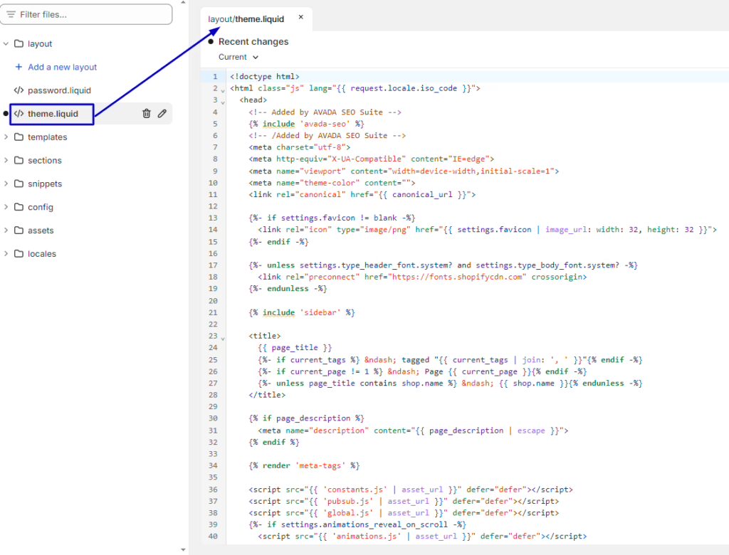 Step 2: Choose the theme.liquid file